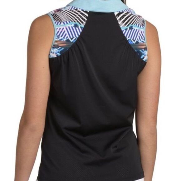 Swingdish Wms Sz Med Savannah Black Teal Print Sleeveless BodyCon Golf Shirt - Picture 3 of 6